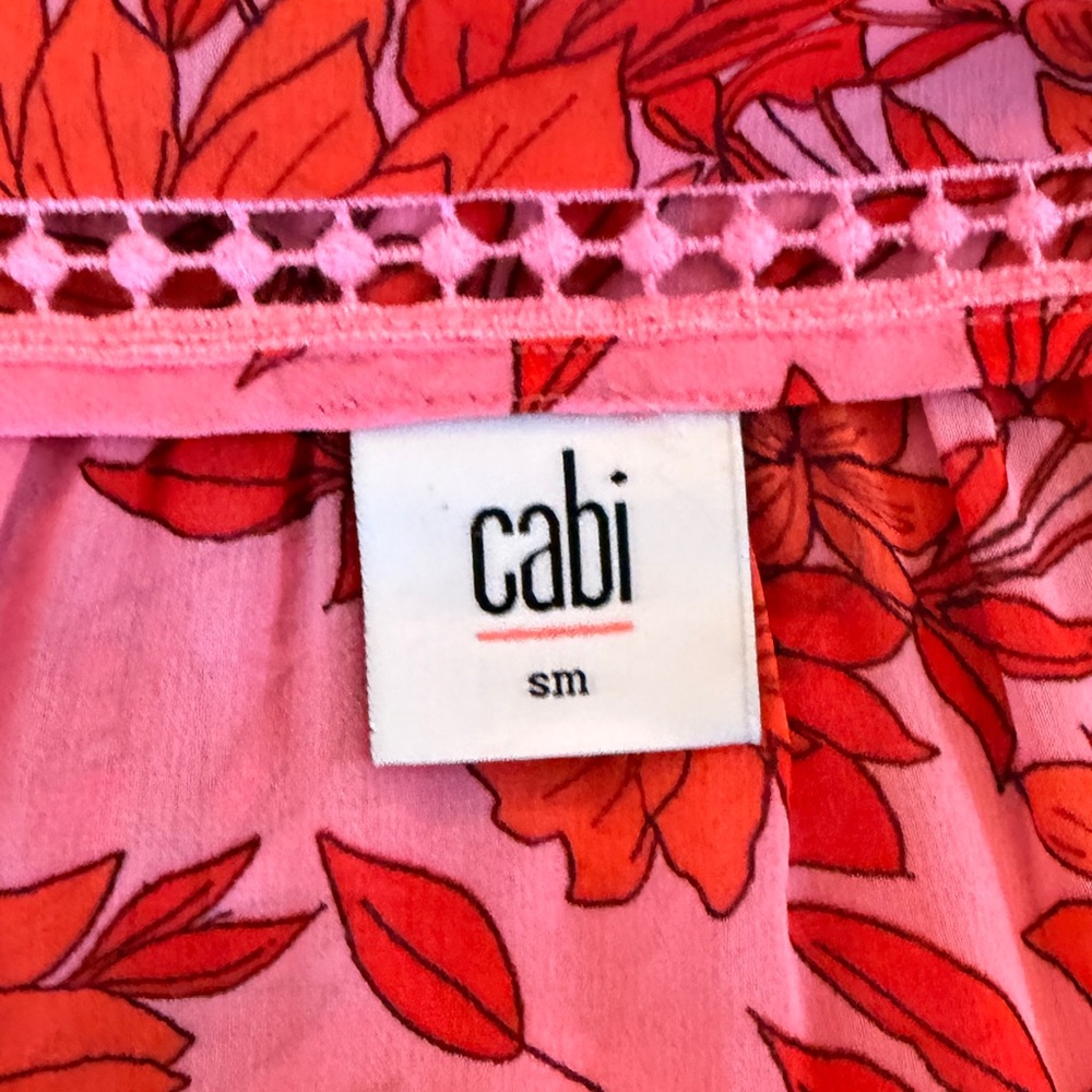 CAbi Pink/Red Chiffon Floral "Drama" Wrap Style Midi Dress #5614 S - Picture 11 of 12